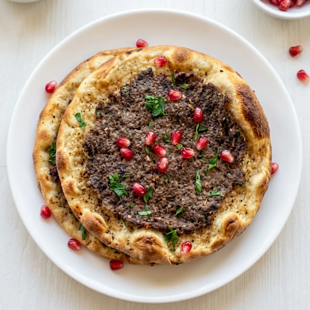 Lahm bi ajeen with za'atar manakish, olives and tomatoes at Baladna Restaurant and Bakery, Calgary